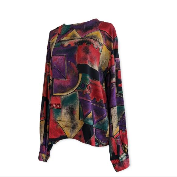 90s Modernist Jewel Tone Career Blouse - Picture 4 of 5
